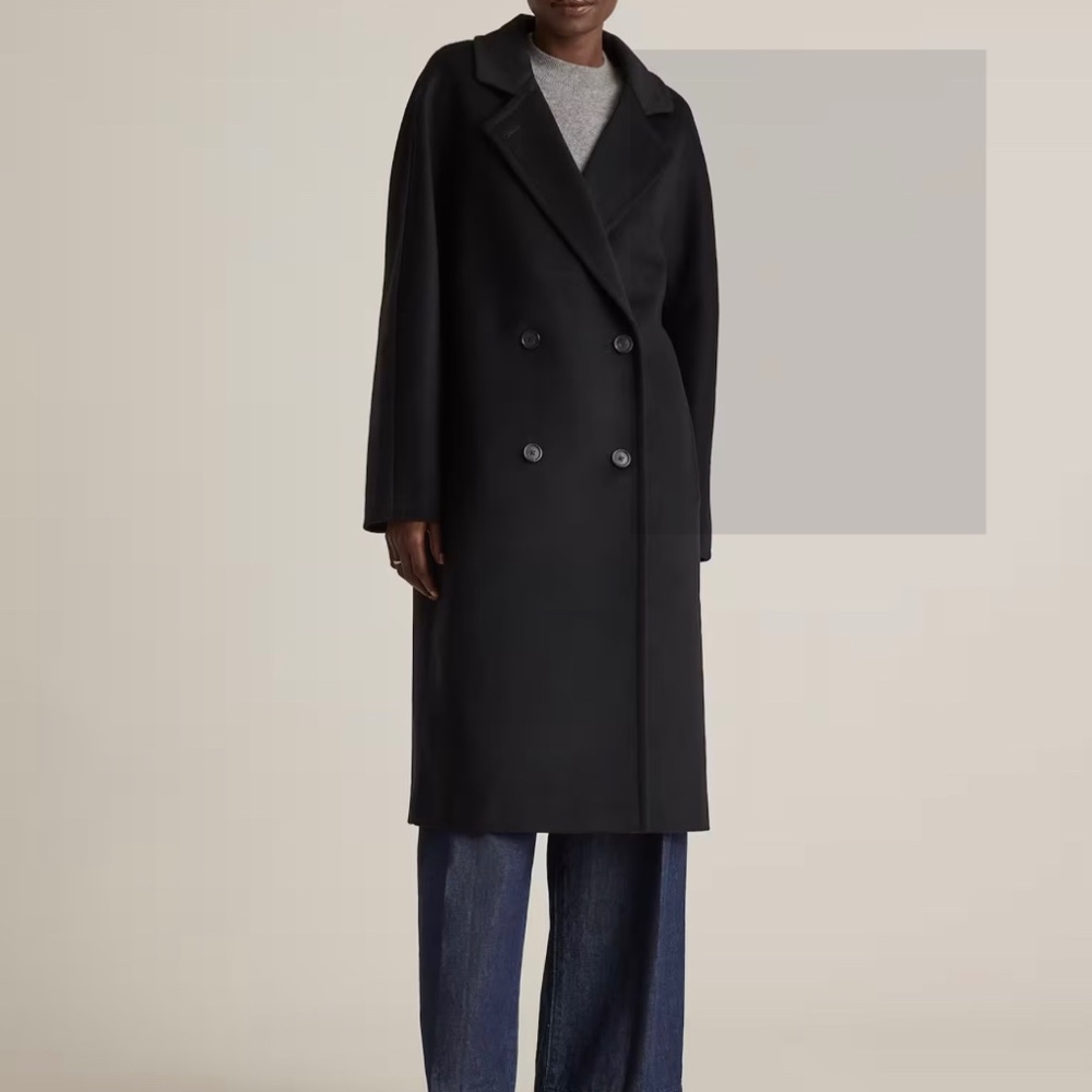 NWT Quince Black Italian Wool Double Breasted Coat Size Small